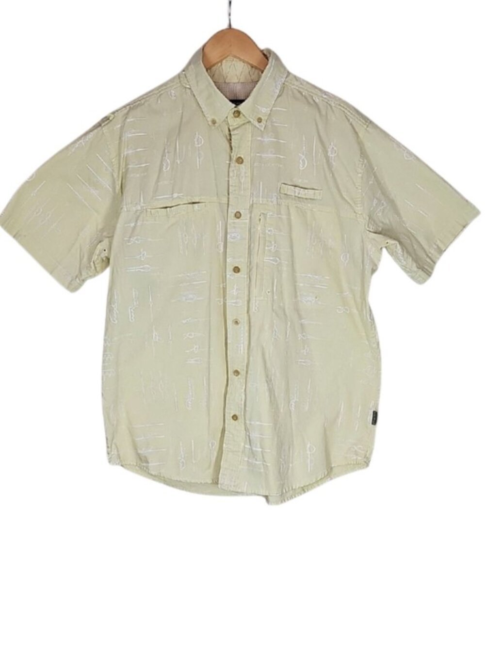 Woolrich Lemongrass Fishing Knots Shirt Mens L Short Sleeve Button-Down Shirt